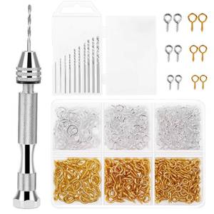 lot 2105 image: Pin Vise for Resin Casting Molds, Shynek Hand Drill for Jewelry Making Resin Tools Includes 1Pcs Push Hand Drill 10Pcs Drill Bits 480Pcs Eye Screws for DIY Keychain (Goldsilver)