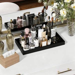 lot 2114 image: ZHWS Black Bathroom Vanity Tray for Countertop Perfume Makeup Jewelry Candle Decor, Kitchen Tray for Soap Dispenser Spice Salt, Large Black Tray for Toilet Tank Paper, Serving Nightstand 13x6.5