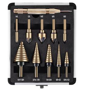 lot 2122 image: AIMLENTOOL 5Pcs Step Drill Bit & 5Pcs Countersink Drill Bit Set