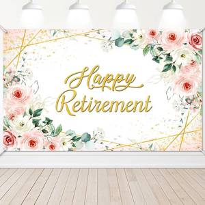 lot 2125 image: Avezano Happy Retirement Backdrop for Women Rose Pink Floral Gold Dots Retirement Banner Ladys Retired Party Decorations The Aged Women Party Supplies (6x3.6ft)