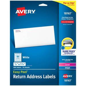 lot 2128 image: Avery� Printable Return Address Labels, Sure Feed� Technology, 0.5 x 1.75, White, 800 Blank Mailing Labels (18167)