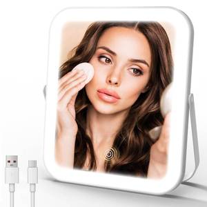 lot 2146 image: ROLOVE Travel Makeup Mirror with Lights, Ultra-Thin Aluminum Lighted Vanity Mirror, 8x10 Rechargeable LED Mirror for Travel & Desk, 3 Color Dimmable Portable Folding Mirror, Gifts for Women