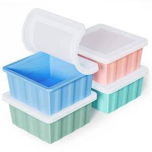 lot 2167 image: Silicone Freezer Tray for Soup Ice Cubes 2-Cup Freezing Trays with Lid for Meal Prep - 4Pack Silicon Soup Portion Freeze Tray Make Stock Souped Ice Cube