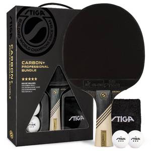 lot 2190 image: STIGA Carbon Bundle Ping Pong Paddle Set �� 7-ply Extra Light Carbon Fiber Blade �� 2mm Premium Sponge �� Concave Pro Handle �� 2 3-Star Tournament Balls �� Neoprene Racket Cover �� Player Wristband