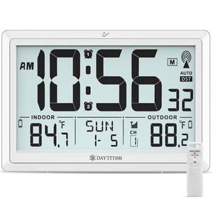 lot 2191 image: Atomic Clock Wall with IndoorOutdoor Temp & 10.5 Large LCD Display, White