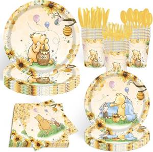 lot 2212 image: WISSLERMER 140pcs Classic Bear Baby Shower Decorations Baby Shower Party Tableware with Plates, Napkin, Forks, Cups for Birthday Party Supplies Set Serves 20 Guests (Yellow)