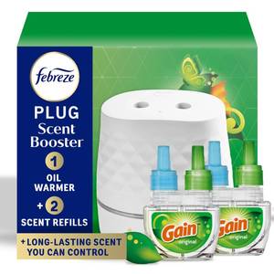 lot 2213 image: Febreze Plug Scent Booster Starter Kit �� Air Freshener, Oil Diffuser, Continuous Scent Device, Includes 2 Gain Refills