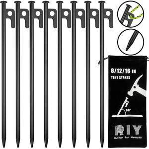 lot 4107 image: 8 Pack Tent Stakes Heavy Duty 12 inch Steel Tent Pegs for Camping