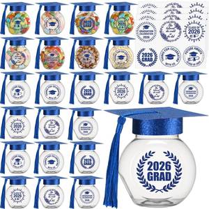 lot 5697 image: Yinkin 36 Pcs Graduation Cap Candy Jars with Sticker of 2026 Graduation Party Decorations Grad Cap Jars Container with Tassels for DIY Grad Table Party Favors (Blue)