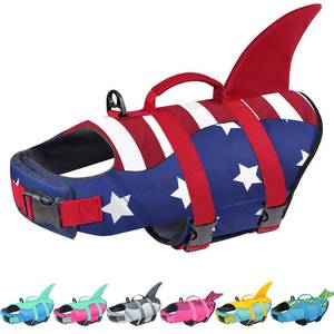 lot 6332 image: Malier Dog Life Jacket, Ripstop American Flag Dog Life Vest for Swimming Boating, Shark Puppy Lifesaver with High Buoyancy Swimsuit for Small Medium and Large Dogs (X-Small)