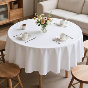 lot 6341 image: MRJ 70 Inch Round White Tablecloth Stain and Wrinkle Resistant Washable Polyester Table Cloth for Restaurant Hotel Wedding