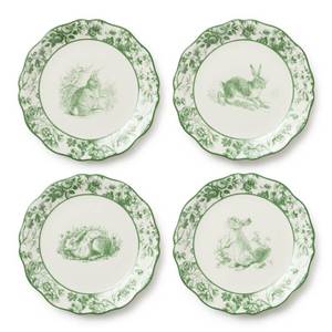 lot 7581 image: Le Jardin 8.5 Inch SALADDESSERT PLATES, SET OF 4 �� Whimsical Bunny & Bloom Design for Appetizers, Sweets & Springtime Dining �� Stoneware, Microwave & Dishwasher Safe