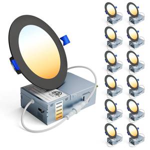 lot 7582 image: Ensenior 12 Pack 4 Inch LED Recessed Ceiling Light, Balck, 5CCT, 750LM 9W