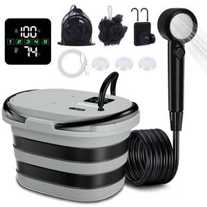 lot 7589 image: Spopal Portable Integrated Camping Shower with 20L Bucket, 13000mAh