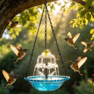 lot 7592 image: 2026 New Solar Bird Bath Fountain, Large Hanging Cascade Water Bowl with Solar Pump, Outdoor Fountain for Hummingbirds, Garden, Patio & Backyard Decor