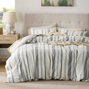 lot 7593 image: Bedsure Waffle Weave Duvet Cover King - 100% Cotton Boho Duvet Cover with 2 Pillowcases - Cream White PureWoven Textured Comforter Cover with Zipper Closure (King, 104x90)