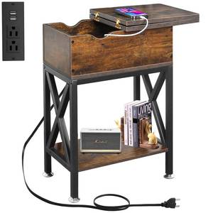 lot 7600 image: End Table Living Room with Charging Station, 11D x 24W x 23H, Brown