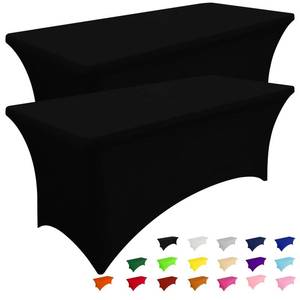 lot 7602 image: Smiry 2 Pack Spandex Table Cloth 6FT, Elastic Fitted Black Tablecloth