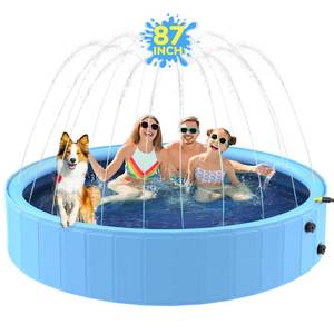 lot 7605 image: Bilibara 87 Foldable Dog Pool, Sprinkler Pool for Kids, Non-Slip Heavy Duty Dogs Splash Pad for Small Dogs, Hard Plastic Kiddie Bathtubs for Backyard