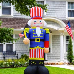 lot 7606 image: Patriotic Inflatables Independence Day 4th of July Nutcracker Holds Flag Solider Blow Up Holidays Party Front Door Garden Yard Lawn Decor Lighted Memorial Day Decoration (8Ft Patriotic Nutcracker)