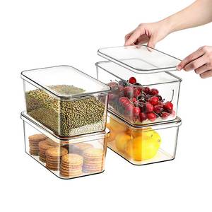 lot 7608 image: Sgoostood Clear Storage Bins With Lids,4 Packs Food Storage Organizer,Stackable Kitchen Cabinet,Bathroom Basket,Fridge Organization.Pantry Transparent Containers For Fruits,Drinks