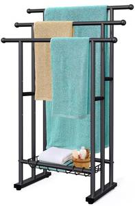 lot 7609 image: Kayfia 40 Freestanding 3 Tier Alloy Steel Towel Rack with Storage Basket