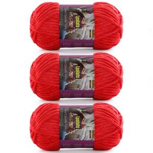lot 7612 image: Lpalats Chunky Chenille Yarn for Crocheting - 3x100g3.5oz Baby Blanket Yarn for Crocheting Soft - 262 Yards Fluffy Thick Plush Yarns for Knitting Blankets Amigurumi (3, Red)