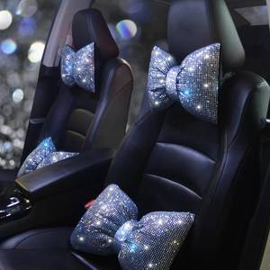 lot 8240 image: Pirador Car Neck Pillows Bowknot Car Headrest Cushion Crystal Rhinestone Diamond Bling Accessories for Women Driving Comfort Neck Support Pillow White 2Pcs