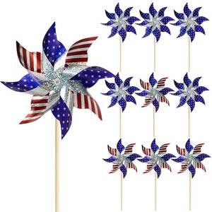 lot 8243 image: HOOSUN 10 Pcs 4th of July Pinwheels for Yard and Garden 4th of July Decorations,American Flag Patriotic Pinwheels to Scare Birds Away,Red White Blue Reflective Wind Spinners,Memorial Day Decorations