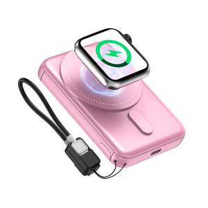lot 8245 image: SIXTHGU Magnetic Portable Charger, 3 in 1 Wireless Power Bank for Magsafe 5000mAh Battery Pack, PD20W Fast Charging with Built-in USB-C Cable, S05 for iPhone 17161514 Series, Apple WatchAirpods