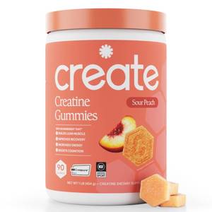 lot 8248 image: Create Creatine Monohydrate Gummies for Men & Women, Boost Focus, Strength, and Endurance, Anti-Melting Formula, Vegan, Gluten-Free, Non-GMO, 1.5g of Creatine per Gummy (Sour Peach)