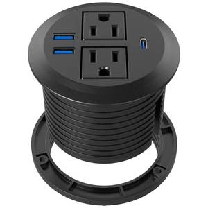 lot 8249 image: Recessed Power Grommet with AC Outlets, 20W USB-C,Flush-Mount,Black