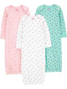 lot 8259 image: Simple Joys by Carters Baby Girls Cotton Sleeper Gown, Pack of 3, PinkMint GreenWhite, 0-3 Months