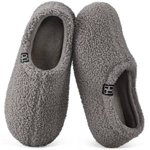 lot 8267 image: HomeTop Womens Fuzzy Curly Fur Loafer Slippers, Grey 7-8 US