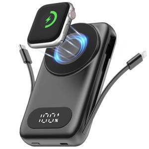 lot 8271 image: SHENMZ Magnetic Portable Charger 26800mAh for iPhone 171615141312 with Built-in Cables�� iWatch Charger��Wireless Power Bank for Apple Watch and for airpods,Galaxy, Android Phones(Black)