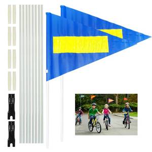 lot 8293 image: Bike Safety Flag with Pole 2 Sets, 6-Foot Adjustable Height Sturdy Fiberglass Tear-Resistant Waterproof Safety Flag Blue