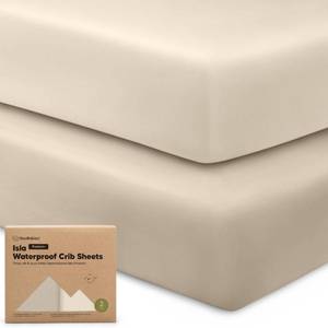 lot 8322 image: 2-Pack Waterproof Baby Crib Sheets for Boys, Girls, 52x28 (Ecru)