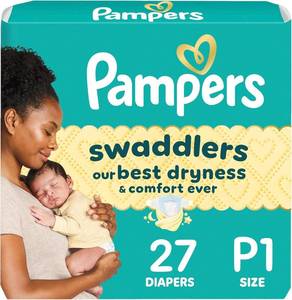 lot 8337 image: Pampers Swaddlers Newborn Diapers, Size Preemie (6 lbs), 27 Count, Fragrance Free, Hypoallergenic, Absorbent, Pediatrician Recommended, Skin Safe