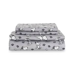 lot 8339 image: Berkshire Peanuts� Sheet Set Queen Size - 4 Pieces,Cute Character Snoopy Printed Soft Microfiber Bed Sheets,Peanuts Poses and Paws Grey