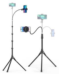lot 8342 image: Aureday Phone Tripod, 92 Cell Phone Stand with 15 Gooseneck, Remote and Phone Holder, Overhead & Selfie Stick for RecordingWatchingVlog, Compatible with iPhone Android