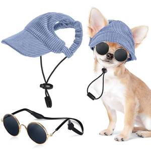 lot 8345 image: Jadive Medium Dog Sun Hat with Ear Holes, Dog Cat Sunglasses with Anti-Slip Silicone Rope Baseball Cap Adjustable Puppy Sunbonnet Headdress Beach Visor Hat for Puppies Summer Outdoor(Blue)