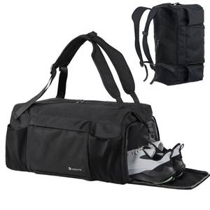 lot 8356 image: Kookoomia Small Gym Bag for Men with Shoes Compartment and Wet Pocket Convertible Duffle Bag and Gym Backpack Waterproof Sports Bag with 2 Bottle Holders Weekender Overnight Bag - Black