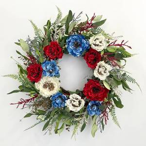 lot 11178 image: 24 Inch Patriotic Wreaths for Front Door, 4th of July Wreaths for Front Door, Peony Eucalyptus Patriotic Summer Flag Wreath Handcrafted Memorial Day Artificial Flowers Wreath for Indoor and Outdoor