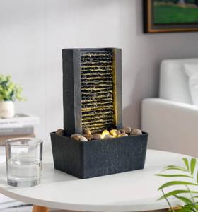 lot 11183 image: Haobos Modern Tabletop Water Fountain, Minimalist Indoor Waterfall with Warm LED Light & River Rocks, Soothing Zen Desk Fountain for Office, Bedroom, Spa, Relaxation Desk Decor Gift