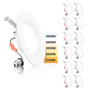 lot 11195 image: Ensenior 56 Inch LED Recessed Can Lights, 5CCT, 9W, 1000LM, 12 Pack