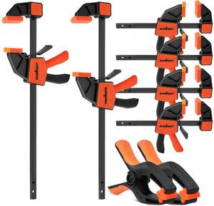 lot 11205 image: HORUSDY 8-Pack Bar Clamps for Woodworking, 12 and 6 Bar Clamps, Wood Working Clamp Sets, Quick Clamps F Clamp with 150 LBS Load Limit (8-Pack Wood Clamps)