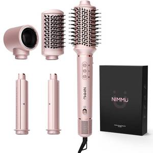 lot 11215 image: Nimmu 5 in 1 Blow Dryer Brush Set, 110,000 RPM High-Speed Negative Ionic Blow Dryer Brush Fast Drying, Multi Hair Styler Curlers, Hot Air Styler for Curling Volumizing Straightening Styling (Used)
