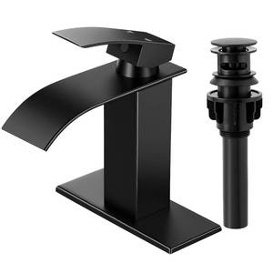 lot 11218 image: RNDIOZD Matte Black Bathroom Faucet with Waterfall Spout and Pop-up Drain