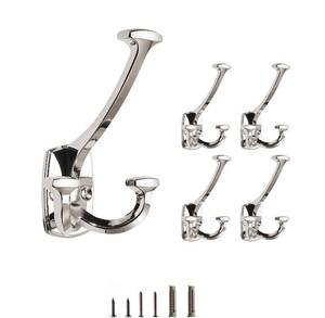 lot 11226 image: LONHECAN Polished Nickel Hooks Large Wall Mounted Decorative Solid Heavy-Duty Double-Sided Coat Hooks Triple Coat Hook Towels Coats Robes Towels Bag Bathroom Three Prong Coat Hook (5 Pack)