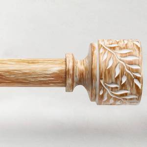 lot 11229 image: Boho Wood Curtain Rods for Windows 48 to 84 Inch, 1 Diameter Adjustable Heavy Duty Curtain Rod with Imitation Wooden Grain Leaf Pattern Finials, Rustic Decorative Drapery Rods, Size 32-90